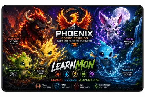 LearnMon Evolution XL Gaming Mouse Pad featuring the LearnMon squad